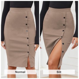 Byinns Women's 2025 High Waist Pencil Skirt Button Slit Work Skirts Plaid Business Bodycon Midi Skirt Knee Length Apricot