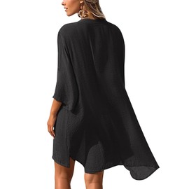 CEEMACE Traje de Baño Mujer Cover Up Bikini Blusa de Playa con Botones Mangas Cortas para Piscina Vacaciones