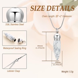 Turquoise Bullet Cremation Jewelry for Ashes Stainless Steel Urn Necklace for Dog's Cat's Keepsake Ashes Necklace for Men Women(White)