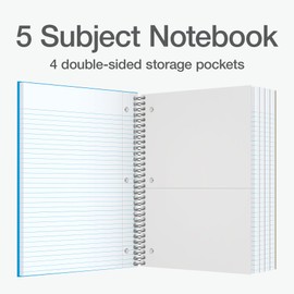 Oxford 5 Subject Spiral Notebook, Notebooks for School, Plastic Covers, Back to School Supplies, College Ruled, 200 Sheets, 1 Pack, Bright Blue (1009294)