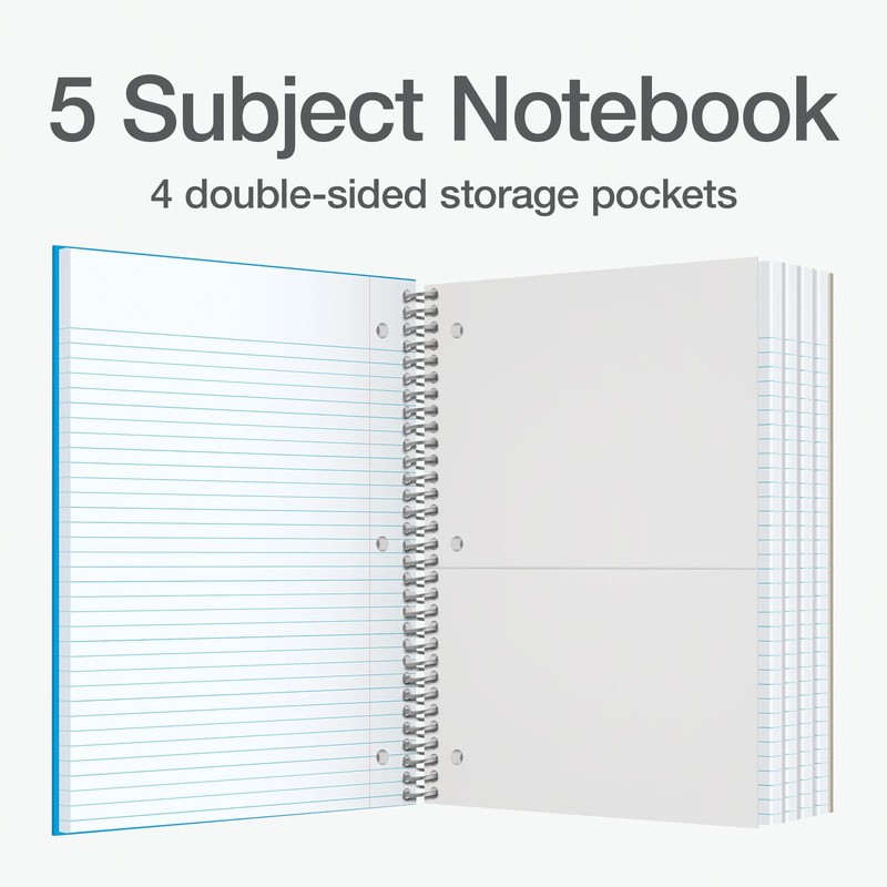 Oxford 5 Subject Spiral Notebook, Notebooks for School, Plastic Covers,