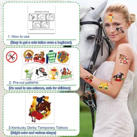 HOWAF Kentucky Derby Decorations Temporary Tattoos, 96 Pcs Derby Decorations Horse Racing Tattoos Horse Body Stickers Waterproof for Derby Day Party Supplies Run for the Roses Tattoos