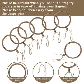 Curtain Rings with Hooks Rustproof Metal Drapery Rings with Eyelets and Pinch Pleat Curtain Hooks for Window Door Shower Curtain 2 Inch Inner Diameter 24 Pack Brass TXZWJZ