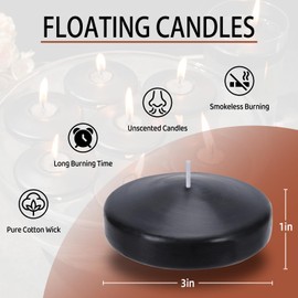 3 inch Floating Candles 36 Packs Black Float Candles 8-9 Hours Floating Candle for Centerpieces 3” Water Candles for Cylinder Vases, Pool, Wedding, Party