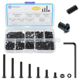 WZHUIDA 660-Piece M2 Screws Set, Black Metric Rounded Head Screws, Hexagon Socket Screws, Nuts and Washers Assortment Set, Thread Machines, Hex Screws