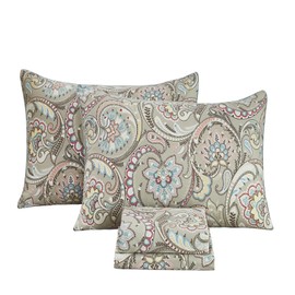 FADFAY Paisley Sheets Set King Vintage Floral Bedding Set 100% Egyptian Cotton Soft Breathable Bed Sheets Luxury 17.7“ Deep Pocket Fitted Sheet Shabby Beige Boho Style for All Season, King Size