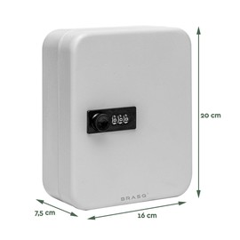 BRASQ Key Cabinet KC300 Metal Lockable Grey Large Key Cabinet with 20 Hooks Key Box with Cylinder Lock