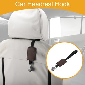 Partuto 1 Pcs Universal Car Seat Headrest Hook for Most Car, SUV, Truck Car Seat Back Organizer Hooks Sturdy Faux Leather Metal Deep Brown 11.02"x1.85"