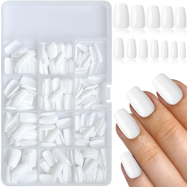 Lifextol 360PC White Coffin Press on Nails Medium Fake Nails