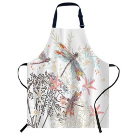 Smooffly Fashion Flowers and Dragonfly Apron Adjustable Apron Cooking Kitchen Chef Women Men Aprons for Home Kitchen, Restaurant, Coffee House, Baking Gardening BBQ