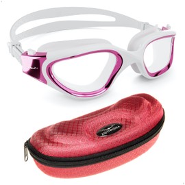 AqtivAqua Swimming Goggles Swimming Adult and Kids Swimming Goggles Kids 6-14 Men Women Swim Goggles Childrens Kids Boys Girls DX-S (Metallic Pink, Red case, Shade lens)