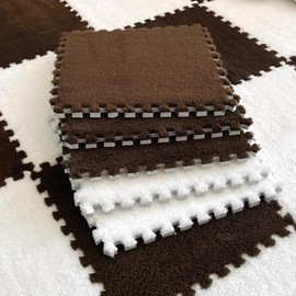 Eluleegc 12pcs 0.6in Thick Interlocking Carpet Squares Puzzle Mat EVA Foam Area Tiled Rug for Baby Play Soft Mats (Brown, 11.8in)