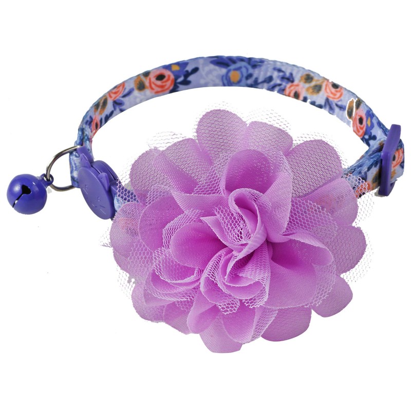 BoomBone Floral Cat Collar with Removable Purple Flower Charm,Breakaway Small