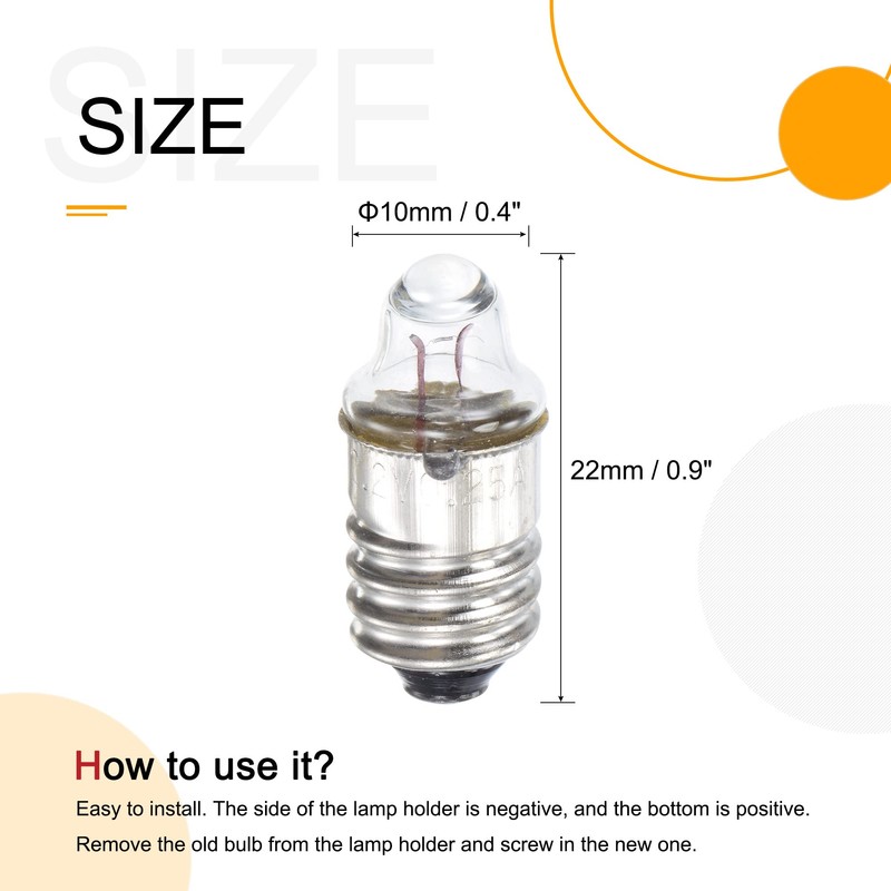 MECCANIXITY E10 Screw Base Flashlight Bulbs DC 2.2V 0.25A Yellow