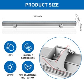 Wrasse Wall Washer Lights Bar Outdoor,3000K Sign Lighting Wall Wash Outside 36W Linear Outdoor Landscape Light 38.9 Inches with US Plug 120V for Advertising Billboards,Building Commercial Lighting