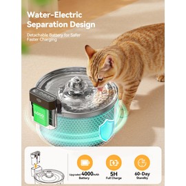 Wireless Stainless Steel Cat Water Fountain- Safe Water-Electric Isolation, 3.5L Capacity with 4000mAh Detachable Battery, XL Filter, Ultra-Quiet Pump, Battery Operated Smart Sensing for Cats & Pets