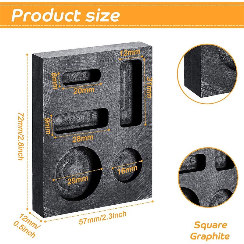 Crucible Graphite Square Melting Casting Refining Ingot Mould Gold Silver