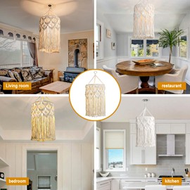 Bioaqua Boho Lamp Shade,Macrame Pendant Light Shade, Handmade Boho Light fixtures Hanging Lights with Plug in Cord,Boho Hanging Lamp for Living Room Bedroom(Type 2)