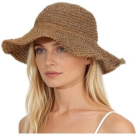 Cappello da Donna in Paglia con Tesa Larga Pieghevole Cappelli Estiv Paglia Traspirante e Leggero, Protezione Solare per la Spiaggia, Le Vacanze e i Viaggi (Kaki)