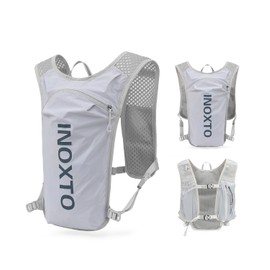 INOXTO Running Backpack, 5L Lightweight Hydration Bag, Suitable for Outdoor Hiking, Cycling Competition, Mountaineering Hydration Vest, Backpack Men and Women (Light Grey with Dark Blue)