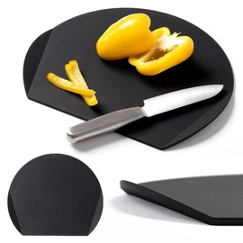 Aimedia Cutting Board, Round Cutting Board with Handle, Dishwasher Safe, 11.8 x 10.2 inches (30 x 26 cm), Black, Made in Japan, Heat Resistant, Elastomer, Antibacterial, Soft, Anti-Slip, Portable,