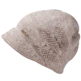 YUSSTAR Slouchy Knit Beanie with Brim Visor Bill Fancy Chemo Cap Winter Baggy Hats Women (Beige)