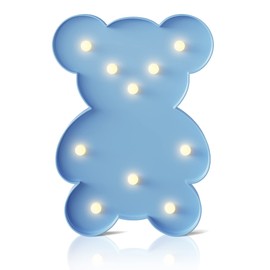 Ganrami Blue Bear Decor, Battery Powered Bear Night Light for Kids, Pink Party Decorations, Baby Night Light for Bedroom, Toddler Night Lights, Girls Room Decor