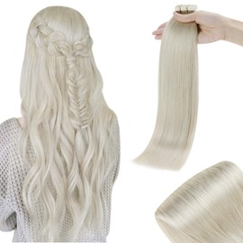 RUNATURE Tape in Hair Extensions Blonde Human Hair 18 Inch Tape in Blonde Hair Extensions Real Hair Tape on Extensions 50g 20pcs White Blonde Human Hair Tape in Natural Hair Extensions Skin Weft