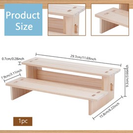 NBEADS 2-Tier Wooden Display Riser Shelf, Tabletop Small Food Stand Wooden Display Riser Stand Wood Display Stand for Perfume Cosmetics Figure Collection, Blanched Almond, 11.69x6.22x3.66inch