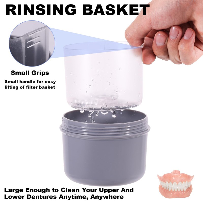 Denture Case, Leak Proof Denture Bath Cup for Travel, Denture
