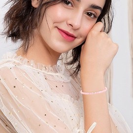 JENCVNL 4 mm Adjustable Genuine Natural Stone Bracelet with Metal Beads Women's Yoga Bracelet Natural Stone Bead Bracelets Real Gemstone Bracelet Women's Yoga Bracelet, Metal