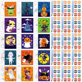 Sherr 75 Pcs Halloween Pre Drawn Painting Canvas Kit for Adults 8 x 10 Inch 15 Set Pre Painted Canvas Sip and Paint Party Favors Set for Adults Halloween Paint Party(Pumpkin Witch Style)