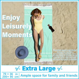 Vikumond Thin Turkish Beach Towel Lightweight Soft Cotton Extra Large XL Oversized Sand Free Sandproof Absorbent Quick Dry Towels Cloud Bath Pool Travel Compact Essentials Accessories for Adult Gifts