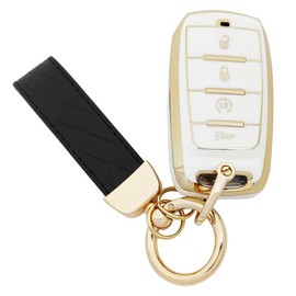 AYGUCEKE TPU Protective Key Fob Cover Case Compatible with 2009-2022 Dodge Ram 1500 2500 3500 Smart Remote Key Fob (4 Buttons, White)