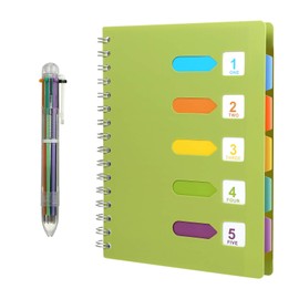 Kesote A5 Cuaderno con Pestañas Divisorias y Bolígrafo de 6 Colores, 240 Páginas (Verde)
