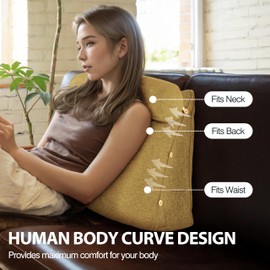 Daneey Reading Pillow for Bed Adult, Back Pillow for Bed Sitting Up, Back Support Pillow for Bed, Sit Up Pillow for Bed, Yellow, 23.5 * 8 * 20IN