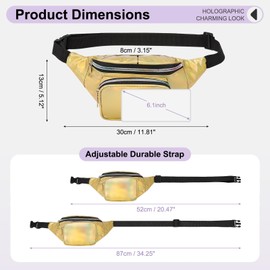 DTGN Holographic Fanny Pack for Women, Cute Waist Belt Bag, Crossbody Bag 3-Pocket Water Resistant Fashion Small Bum Bag with Adjustable Belt for Running Hiking Shiny Yellow