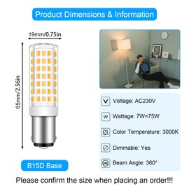 B15D LED 7W Dimmable Replacement for Osram Halolux Ceram 75W B15D Halogen Bulb, No Flickering, 230V, 700 Lumens, Warm White 3000K, 360° Beam Angle, Pack of 2