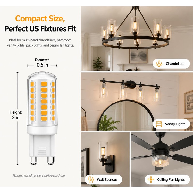 Momolumen G9 LED Light Bulbs 5W 50W Halogen Equivalent, Non-Dimmable