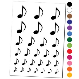 Music Eighth Note Temporary Tattoo Water Resistant Fake Body Art Set Collection - Black (One Sheet)