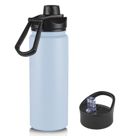 24oz Insulated Water Bottle with Straw Lid, Stainless Steel Metal Water Bottle with Straw & Wide Mouth Lid, Double Wall Vacuum Water Bottle for Hiking Camping, Laight Blue 1 Pack