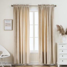 PLEASANT BOULEVARD Velvet Curtains [2 Panels] Heavy Blackout Window Drapes with Rod Pocket, Thermal Insulated Darkening Curtains for Living Room, Bedroom, & Home Decor (52" W x 95" L, Beige)