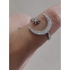 Cutedoumiao Silver Opening Ring Crescent Shape Rhinestone Finger Band Half