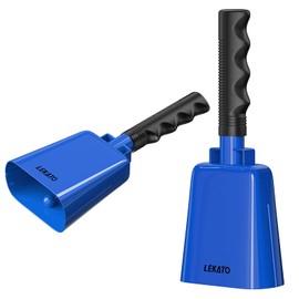 LEKATO 8 Inch Steel Cow Bell with Handle, 2-Pack Noise Makers Cowbell for Sport Events Cheering Hand Bell for Football Games,Party, Concert, Graduations, School, Farm Ranch(Blue)
