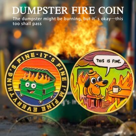 CHURYUML Dumpster Fire Coin Hilarious Everything is Fine Novelty Medallion Motivational Funny Office Gifts Staff Appreciation Gifts Going Away Gift for Coworker Colleagues Unique Office Decor