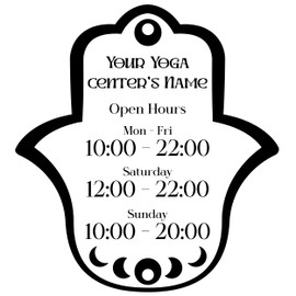 Hamsa Hand Yoga Open Decal with Business Hours and Custom Name - Custom Signs for Business with Hamsa Hand - Indoor Outdoor Signs for Businesses