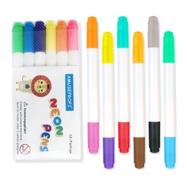 AMUSEPROFI Neon Pens, Neonmarkerzum Ersatz, 2 Spitzen, Anwendbar Für Schreibtafel, Drawing Board, Lerntablett, 12er-Pack