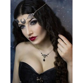 Doubnine Crescent Moon Boho Head Chain Pendant Gothic Forehead Headpiece Headband Retro Hair Accessories Wedding Head Dress for Women Bride Women Girls