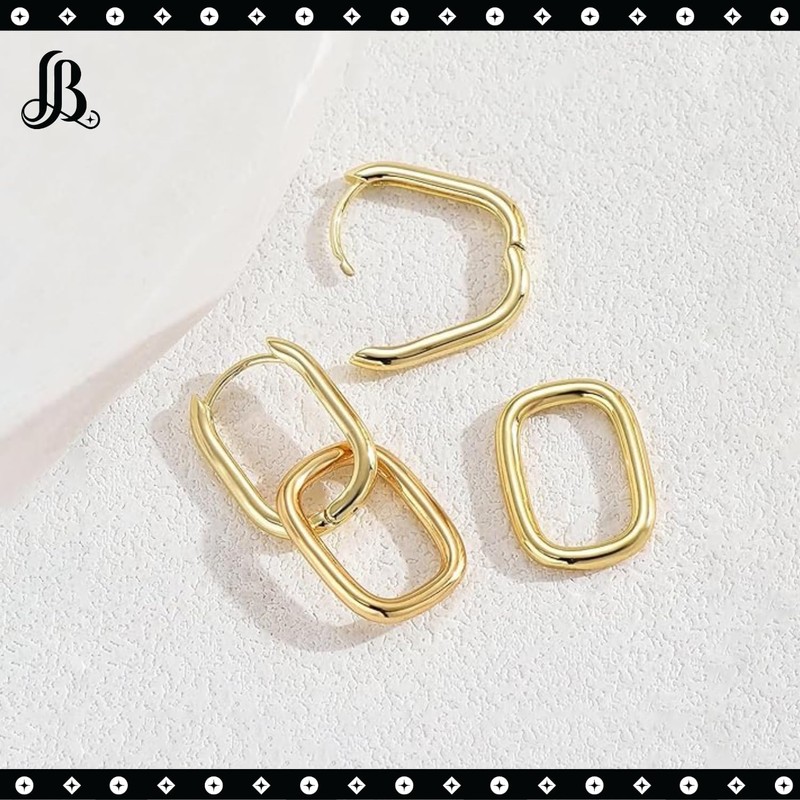 LaBling Rectangular Hoop Earrings for Women | Statement Gold Hinged