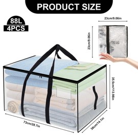 Lanswood 4 Pack Large storage bags, Clothes storage bag 73 x 36 x 35.5 cm, Clear storage bags, Duvet storage bags with zips, Bedding Storage and Moving Bags(93L)